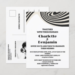 Aangepaste foto Retro Black & White 70s Wedding Uitnodiging Briefkaart