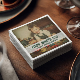 Aangepaste foto retro koel leuk verjaardagsfeestje servet