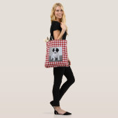 Aangepaste Foto Rood Wit Gingham Patroon Draagtas (Op model)