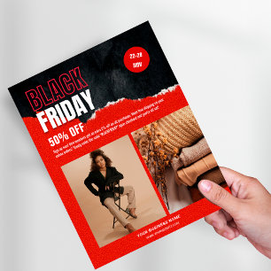 Aangepaste Foto Rood Zwart Vrijdag Product Promo Flyer