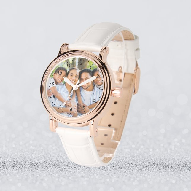 Aangepaste Foto – Roos Goud & Wit Leder Horloge (Custom Photo – Rose Gold & White Leather Watch
)