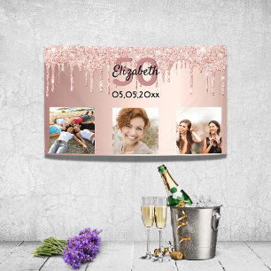 Aangepaste foto roos gouden roze glitter spandoek
