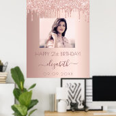 Aangepaste foto roos goudglitter roze poster (Thuiskantoor)