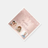 Aangepaste foto roos goudglitter roze servet (Hoek)