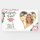 Aangepaste Foto Roze en Witte Bloemen Afstuderen Spandoek (Horizontaal)