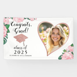 Aangepaste Foto Roze en Witte Bloemen Afstuderen Spandoek