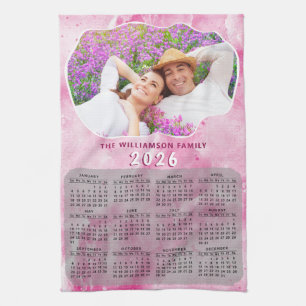 Aangepaste Foto Roze Familienaam 2025 Kalender Theedoek