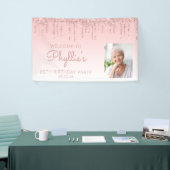 Aangepaste foto Roze glitter Drip 80th Birthday Pa Spandoek (Beurs)