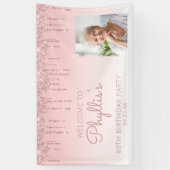 Aangepaste foto Roze glitter Drip 80th Birthday Pa Spandoek (Verticaal)