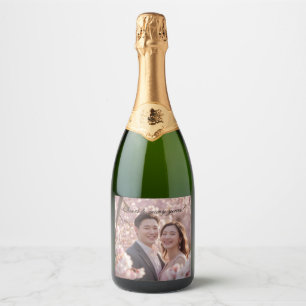 Aangepaste Foto Roze Kersenbloesem Wijnfles Labe Sparkling Wijnetiket