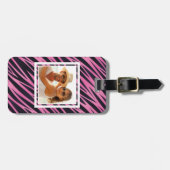 Aangepaste foto roze Zebra Stripe achtergrond Bagagelabel (Voorkant horizontaal)