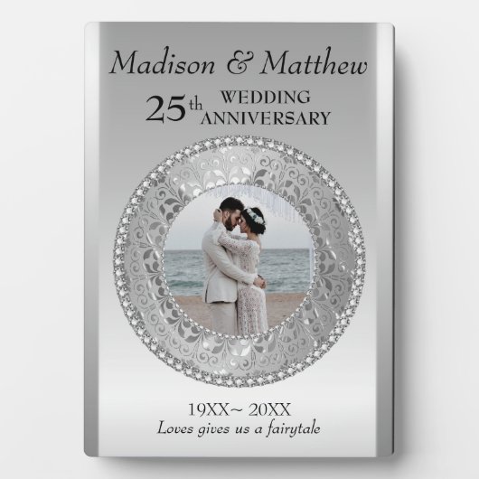 Aangepaste foto Silver Background Jubileum Plaque Fotoplaat (voorkant)