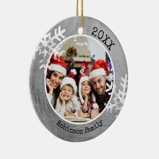 Aangepaste foto Silver Paint Rustic Snowflake Keramisch Ornament (Rechts)