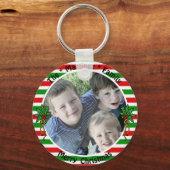 Aangepaste foto-sjabloon Rode groene strepen mistl Sleutelhanger (Voorkant)