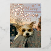 Aangepaste foto Snowflake Typografie kerst Folie Feestdagenkaart (Voorkant)