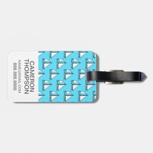 Aangepaste foto-spoelboten op blauw Zee patroon Bagagelabel (Achterkant horizontaal)