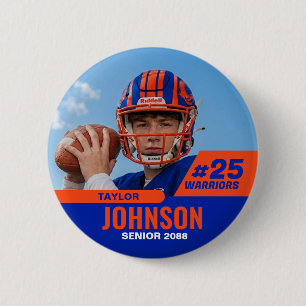 Aangepaste foto sporten voetbalspeler seniorenavon ronde button 5,7 cm
