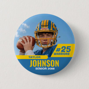 Aangepaste foto sporten voetbalspeler seniorenavon ronde button 5,7 cm