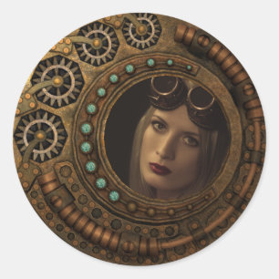Aangepaste foto Steampunk Clock Time Metal Gears Ronde Sticker