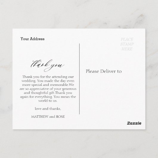Aangepaste foto Stijlvolle script bruiloft dank u Briefkaart (Achterkant)