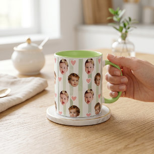 Aangepaste foto streep beker   Baby gezicht schatt Mok