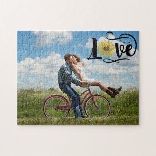 Aangepaste foto Sunflower Love Script Legpuzzel