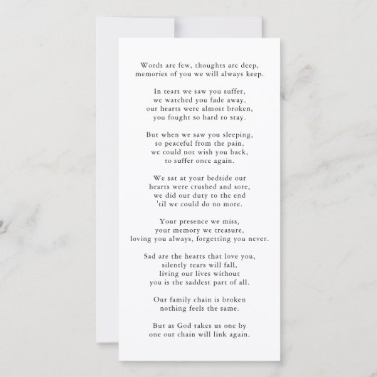 Aangepaste foto sympathie dank u herinnering bedankkaart (Achterkant)