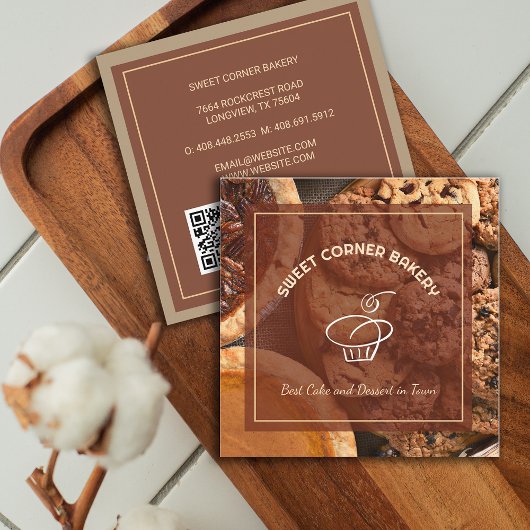 Aangepaste foto taart bakkerij Logo QR-code Vierkante Visitekaartje