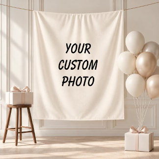 Aangepaste foto tekst bruiloft baby shower verjaar wandkleed