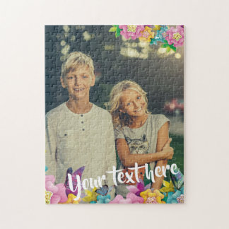 Aangepaste foto-tekst Geanimeerde bloemen en vlind Legpuzzel