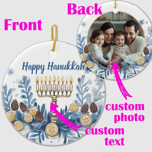 Aangepaste foto & tekst Hanukkah Festival of Light Keramisch Ornament