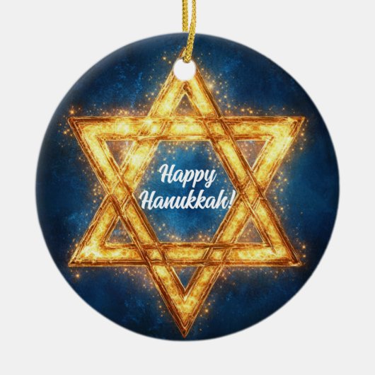 Aangepaste foto & tekst Happy Chanoeka, Davidster Keramisch Ornament (Voorkant)