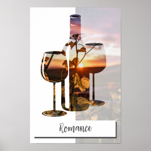 Aangepaste foto & tekst wijnfles & twee glazen poster