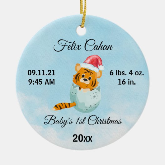 Aangepaste foto Tiger Baby's Boy Eerste Kerstmis 2 Keramisch Ornament (Voorkant)