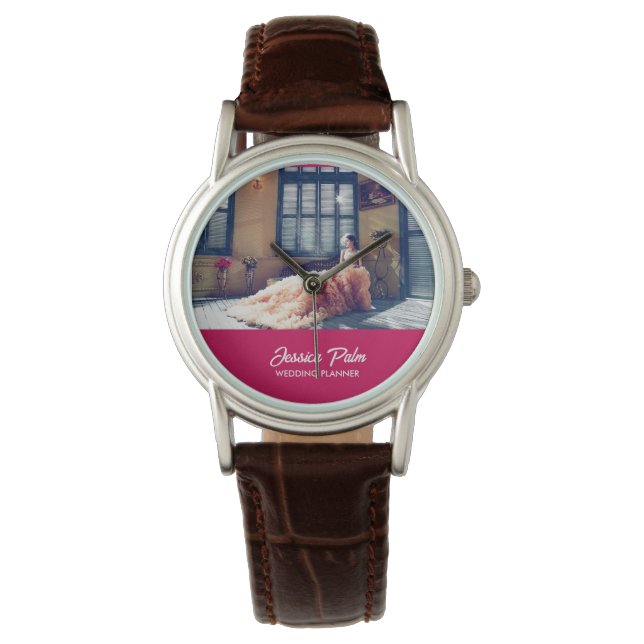Aangepaste foto-trouwroze horloge (Voorkant)