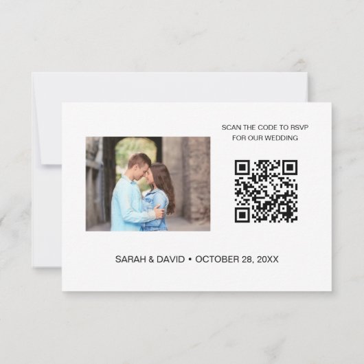 Aangepaste foto trouwwebsite QR-code PLAATS gerese RSVP Kaartje (Achterkant)