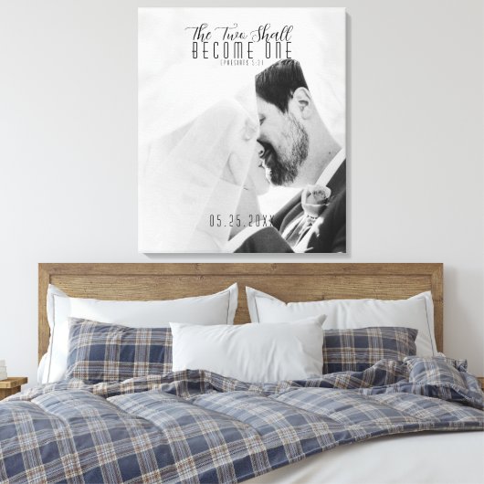 Aangepaste foto twee wordt één bruiloft canvas afdruk (Insitu (Slaapkamer))