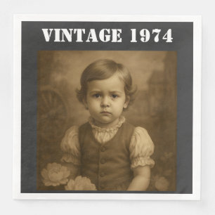 Aangepaste foto uit je kindertijd & Jaar Vintage g Servet