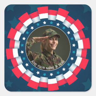Aangepaste foto USA Militair, lintrand patriottisc Vierkante Sticker
