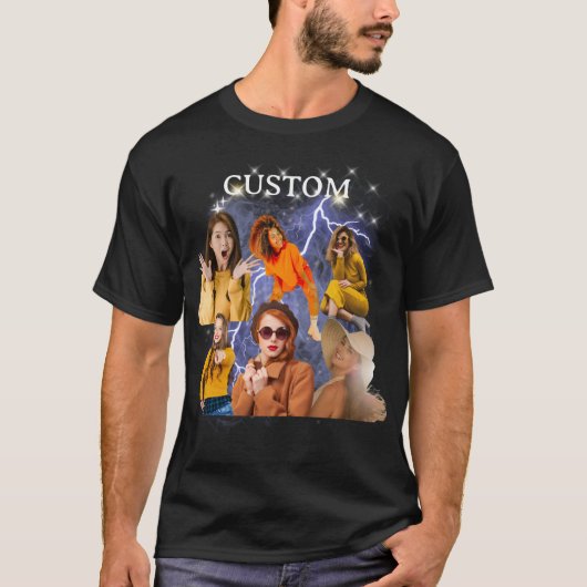 Aangepaste foto Uw eigen bootleg idee cadeau hier T-shirt (Voorkant)