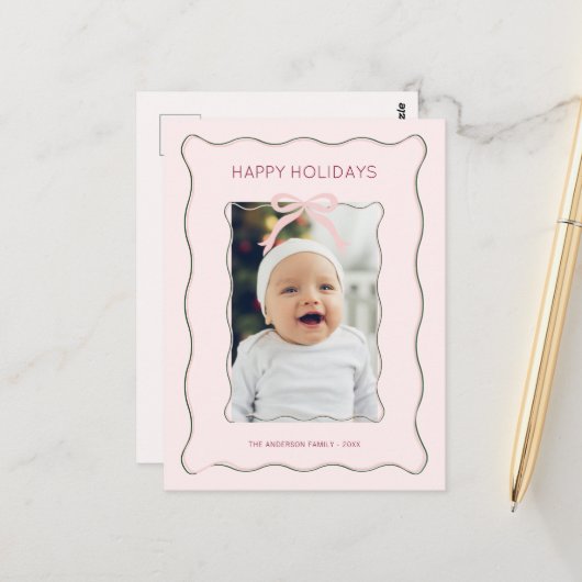 Aangepaste Foto Vakantie Briefkaart Bow Squiggly L (Voorkant / Achterkant in situ)