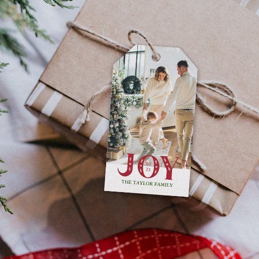 aangepaste foto vakantie JOY Kerstcadeau Cadeaulabel