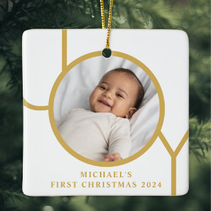 Aangepaste foto van baby jongen's eerste kerst keramisch ornament
