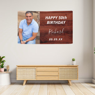 Aangepaste foto van Birthday party roestbruin hout Spandoek