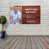 Aangepaste foto van Birthday party roestbruin hout Spandoek