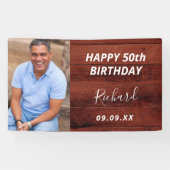 Aangepaste foto van Birthday party roestbruin hout Spandoek (Horizontaal)