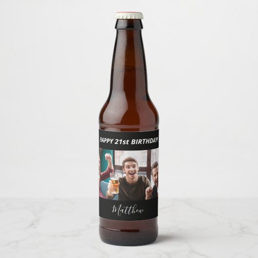 Aangepaste foto van Birthday party zwart-wit moder Bier Etiket (Voorkant)
