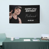 Aangepaste foto van Birthday-party zwart-wit Spandoek (Beurs)