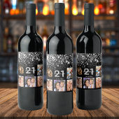 Aangepaste foto van Birthday zwarte zilvernaam Wijn Etiket