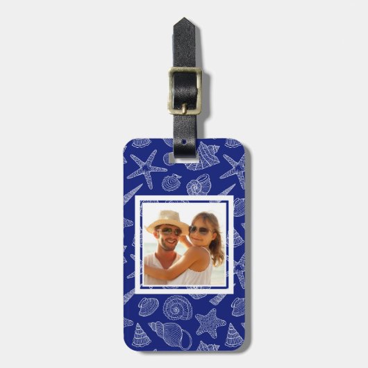 Aangepaste foto van Bright Blue Shell Pattern 2 Bagagelabel (Voorkant verticaal)